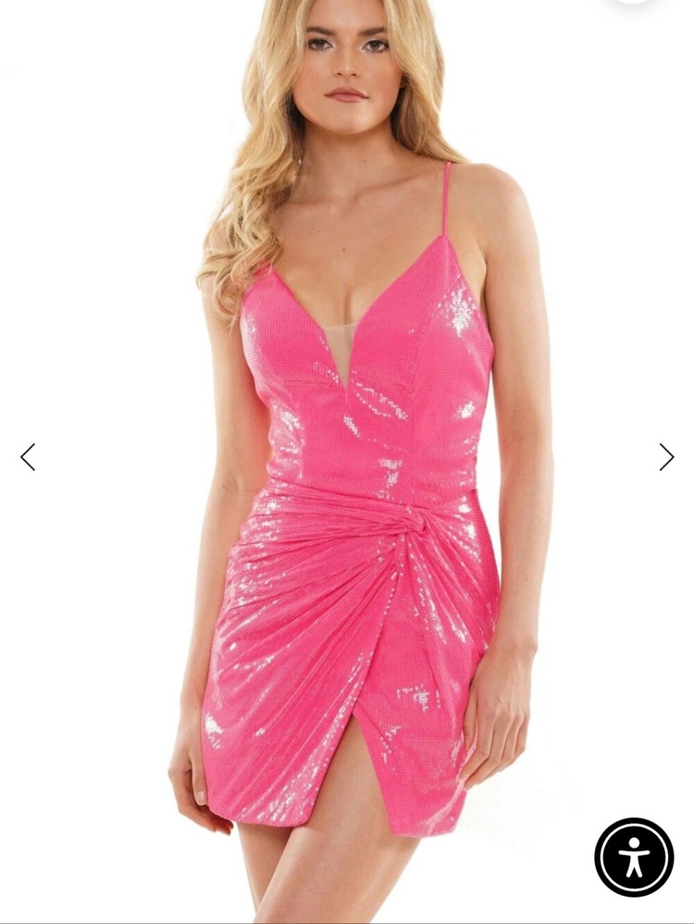 Sequin Spaghetti Strap Mini Dress in Bright Pink